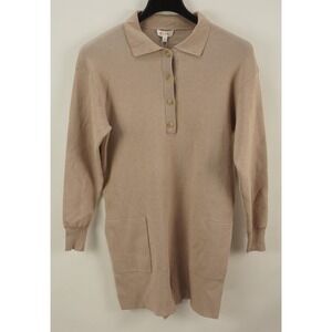 New $88 WayF Knit Collared Mini‎ Dress Women's Small Long Sleeve Beige Stretch